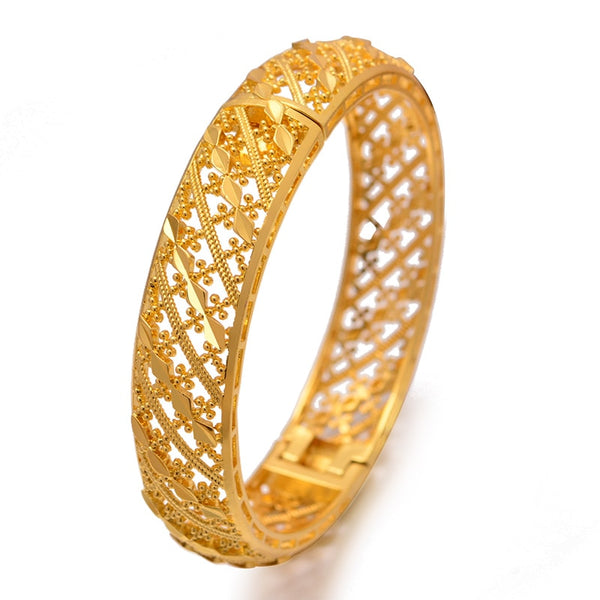 24 K 1Pcs Dubai Ethiopian Ethnic Jewelry Gold Color Bracelet Bangles For Women