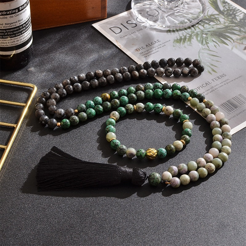 8mm Natural African Turquoise Labradorite Lucky Jade Beaded Necklace Jewelry Set