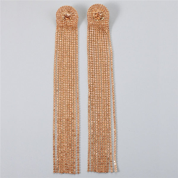 Fashion Long Tassel Full Rhinestone Drop Earrings for Women