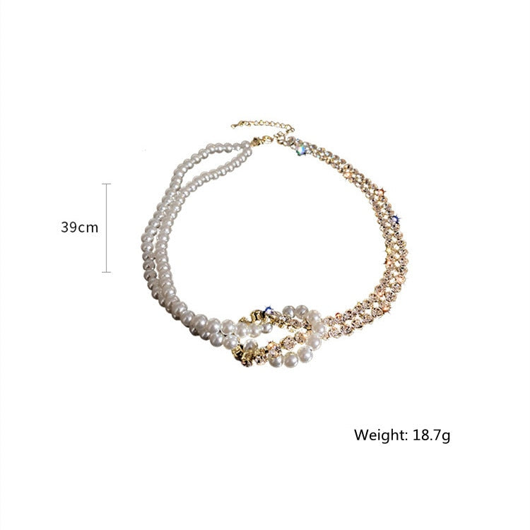 Korean Style Pearl Crystal Choker Necklaces for Women