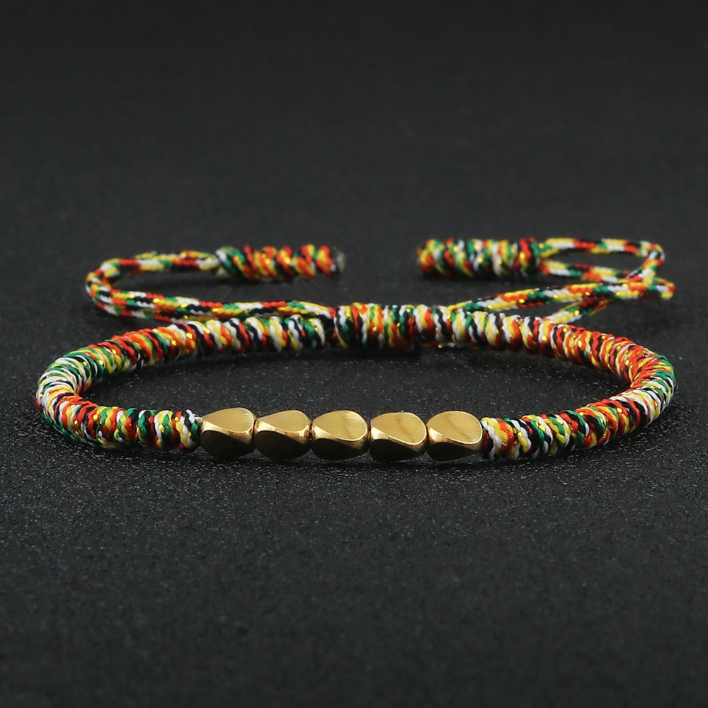 2pcs/set Handmade Woven Thread Rope Irregular Copper Beads Bracelets Women Men