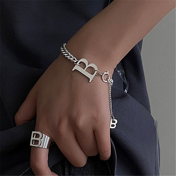 Adjustable B letter Silver Color Charm Bracelets Women