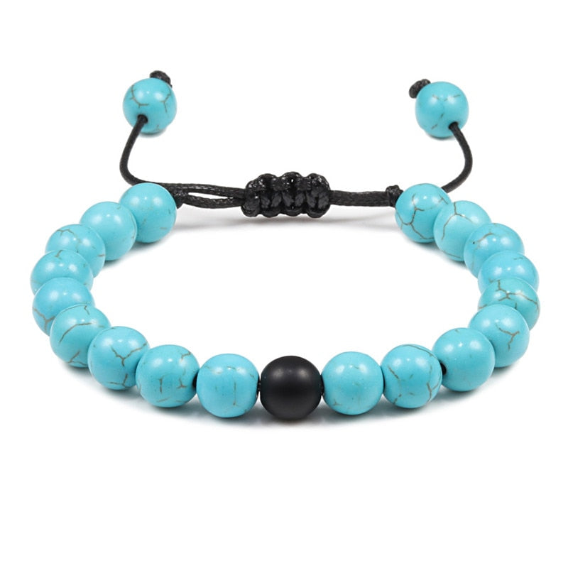 Adjustable Blue Pine Stone Braided Rope Bracelets Women Men