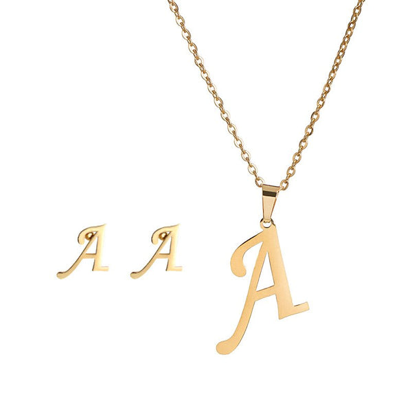 GoldColor English Letter Necklace Stainless Steel 26 Letters Pendant Necklace Women