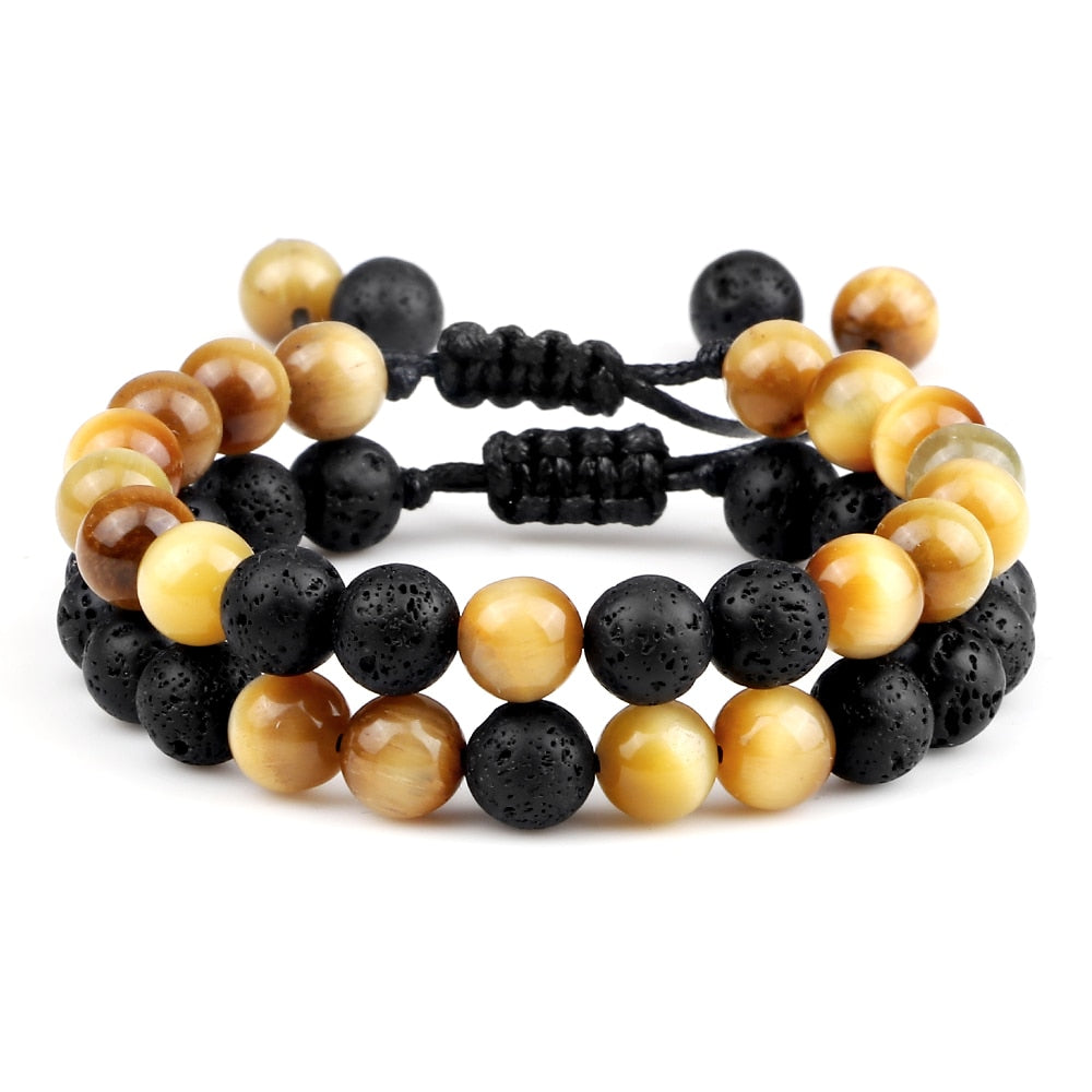 Multicolor Tiger Eye Stone Beads Bracelets Natural Lava Rock Men Women