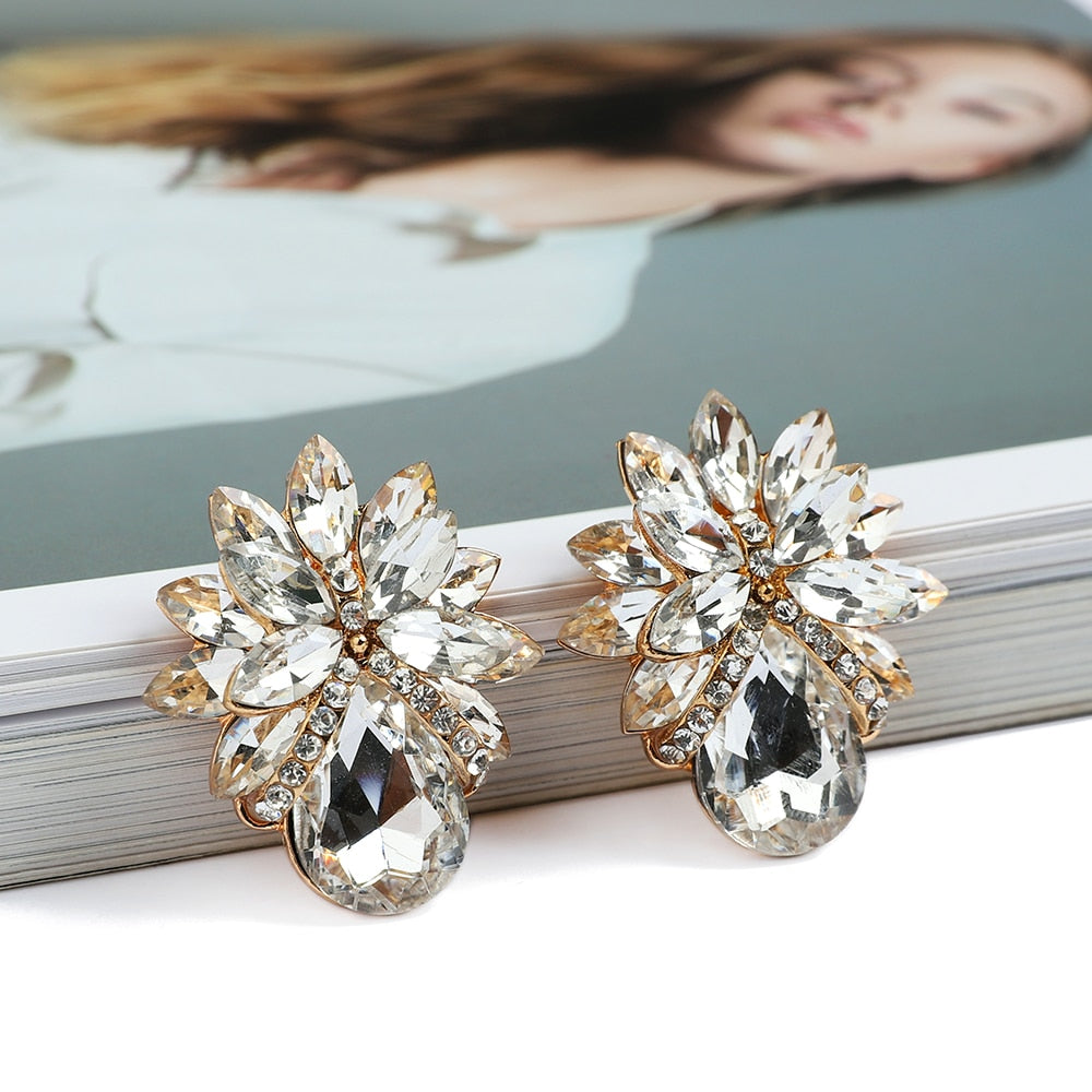 Korean Fashion Colorful Clear Crystal Stud Earrings