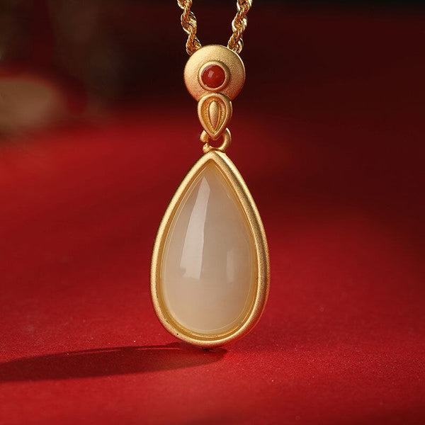 Natural Hetian White Jade Drop Shape Pendant Necklace