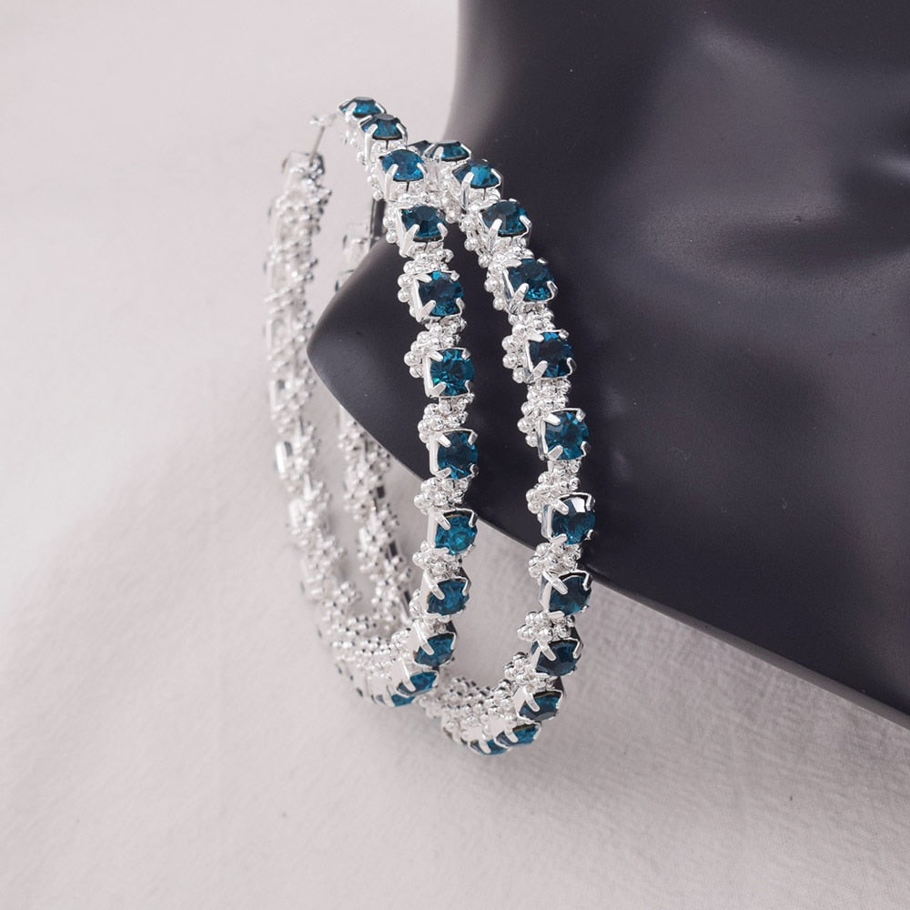 8.5CM Huge Hoop Earring for Women Bead Chain Rhinestone winding Female Earrings