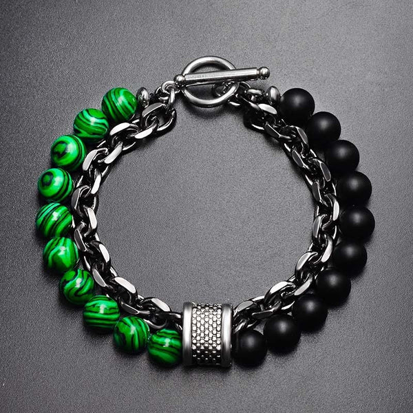 Natural Stone Layered Gun Black Color Alloy Chain Bracelet