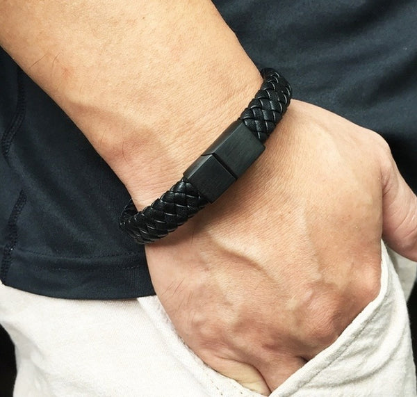 Simple Style Men Hand-Woven Leather Bracelet