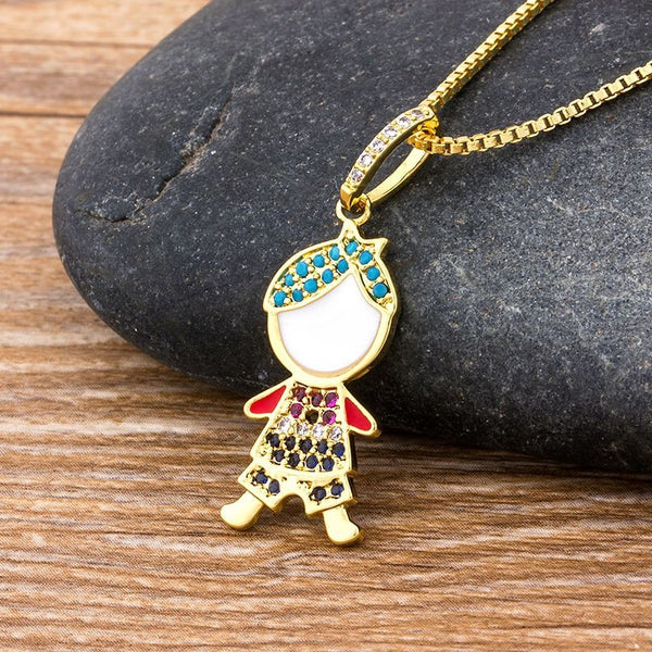 New Cute Boy /Girl Copper Pendant Cubic Zirconia Necklace Classic Children Women