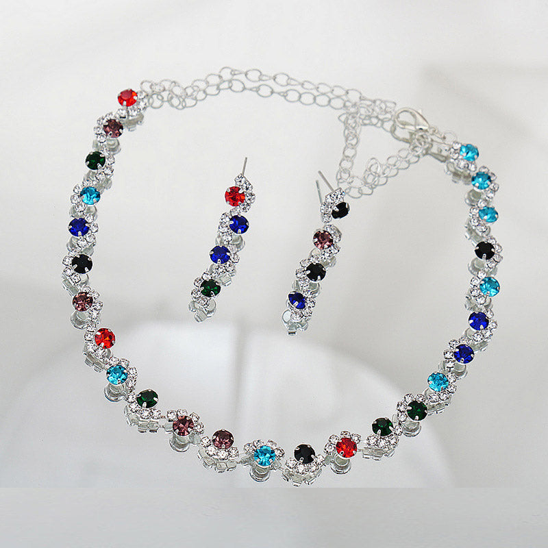 Luxury Color Crystal Inlaid Rhinestone Bridal Wedding Jewelry Set