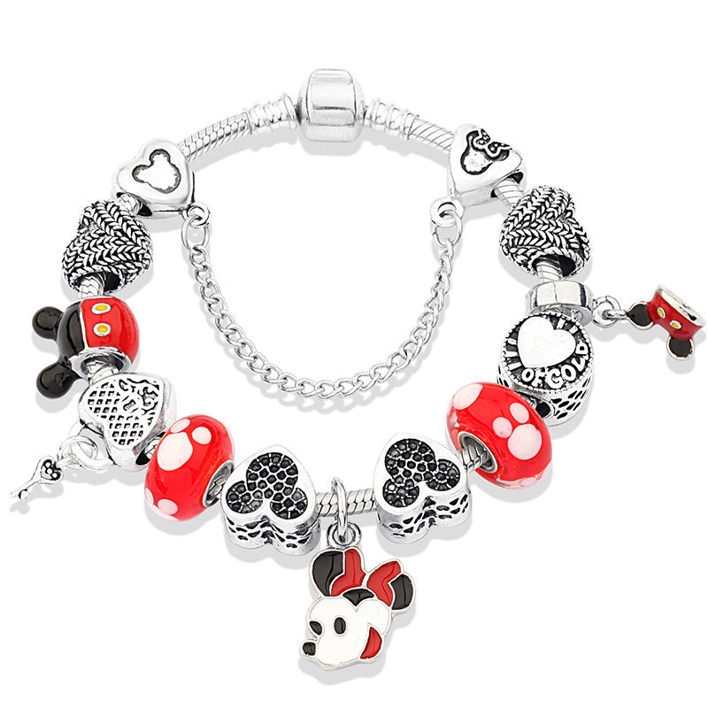 Cute Red Enamel Princess Dress Minnie Bracelet