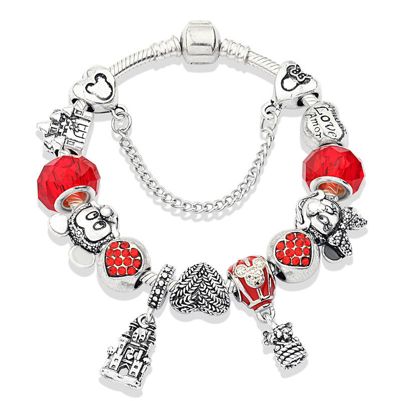 Cute Red Enamel Princess Dress Minnie Bracelet