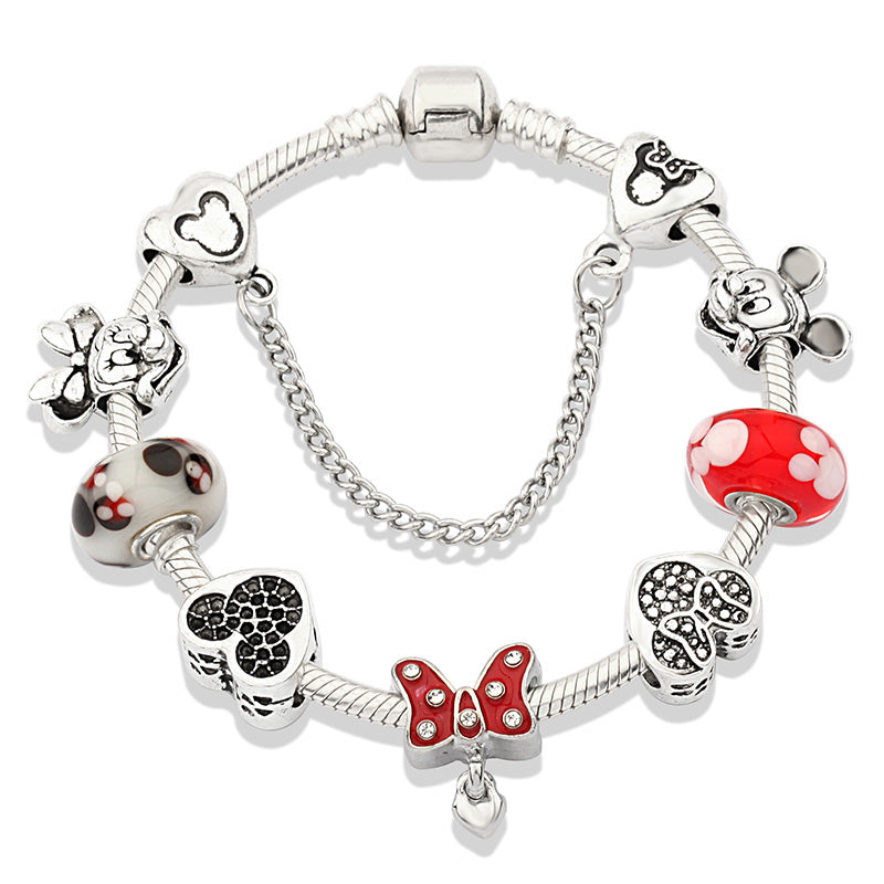 Cute Red Enamel Princess Dress Minnie Bracelet