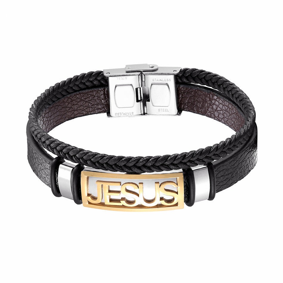 Stainless Steel Christian Cross Jesus Bracelet for Men Women