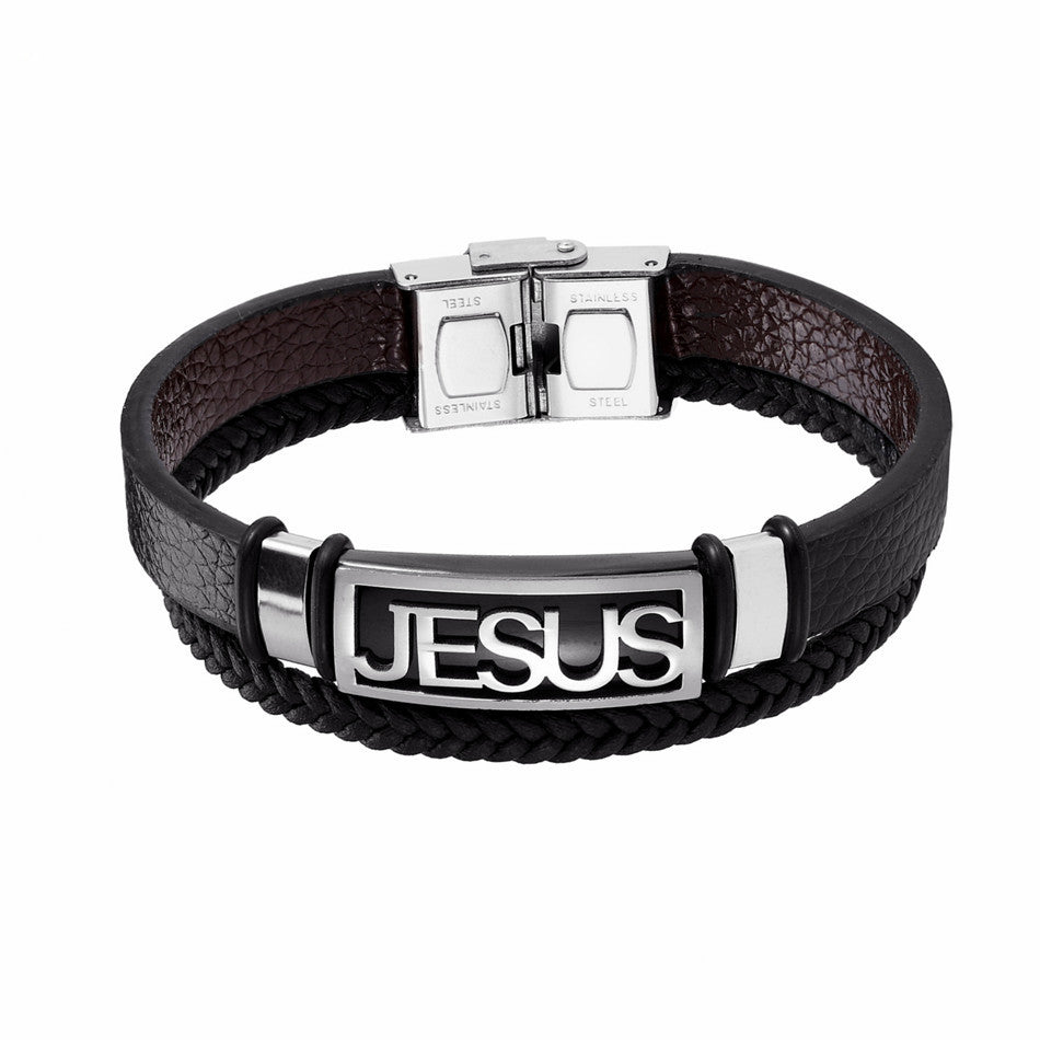 Stainless Steel Christian Cross Jesus Bracelet for Men Women