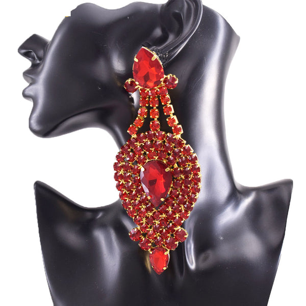 14.5cm Red Retro Drop Earrings Clip on Women