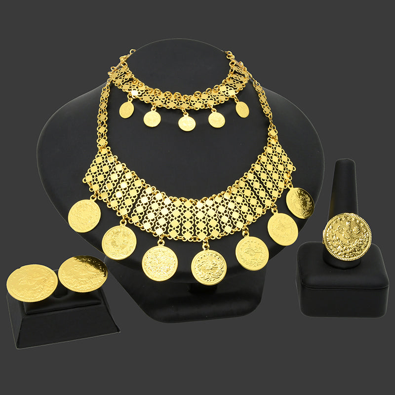 Ethiopian Coin Big Necklace Earrings Bracelets Rings Set