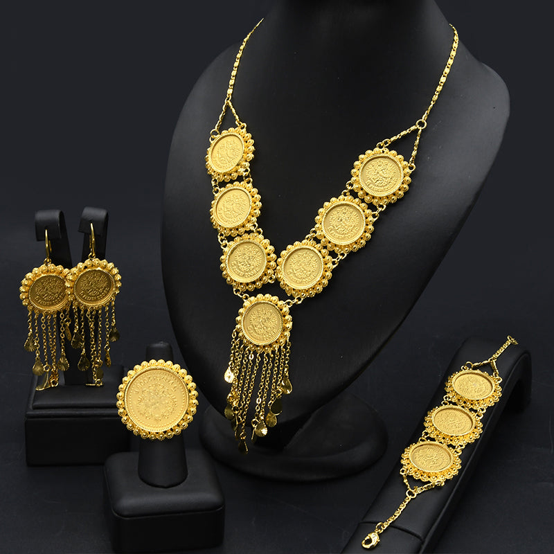 Ethiopian Coin Big Necklace Earrings Bracelets Rings Set