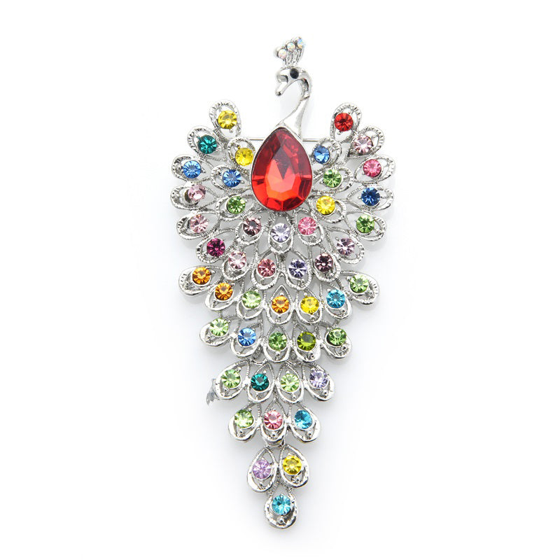 Big Rhinestone Peacock Bird Brooches Women