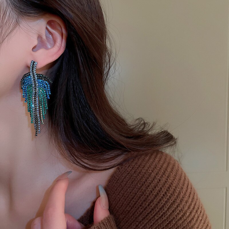 Long Tassel Drop Earrings for Women 3 Style Blue Rhinestone Dangle Earrings