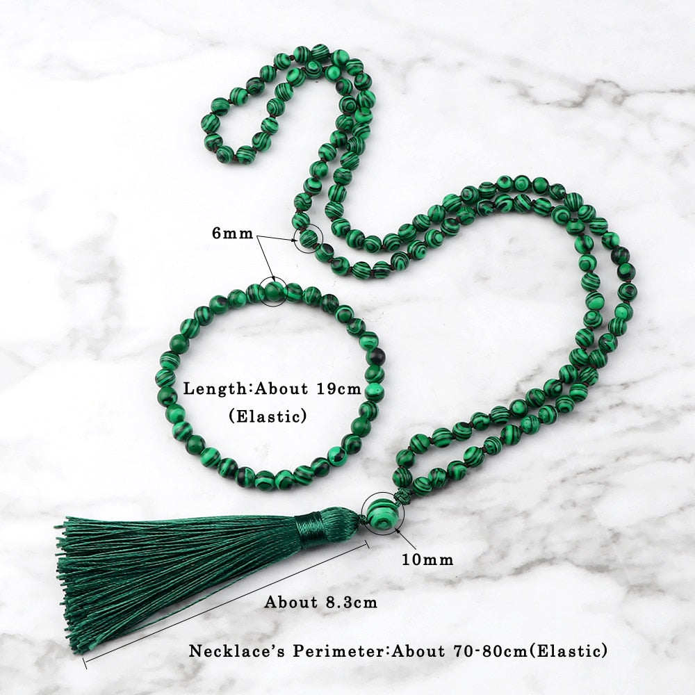 Tibetan 108 Mala Bracelet Necklace High Quality Natural Stone Beads Green Malachite Necklace