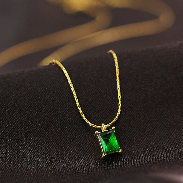 316L stainless steel square four-claw green zircon pendant Necklace for Ladies Necklace