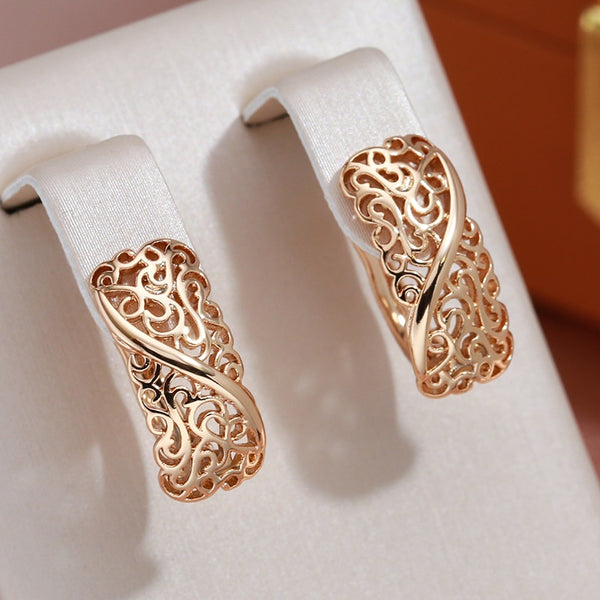 Full Hollow Texture 585 Gold Color Drop Earrings