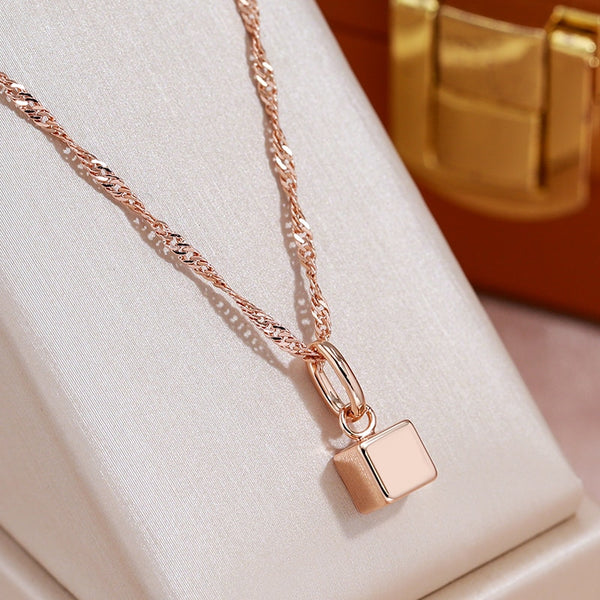 Glossy Square Pendant Fashion Oval Buckle 585 Gold Color Women Necklace