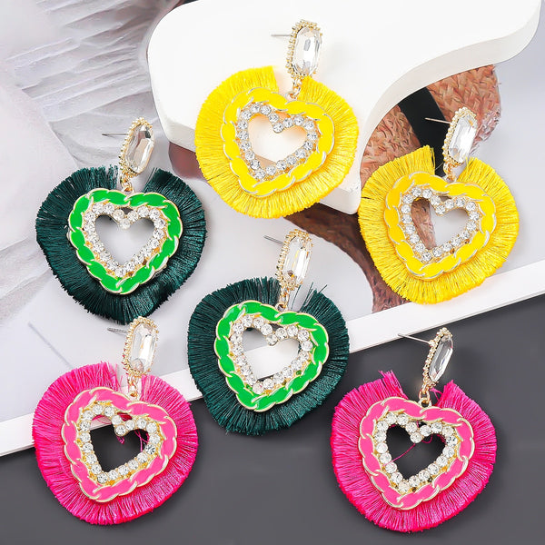 Fashion Metal Heart Shaped Rhinestone Fashionable Geometric Earrings Women