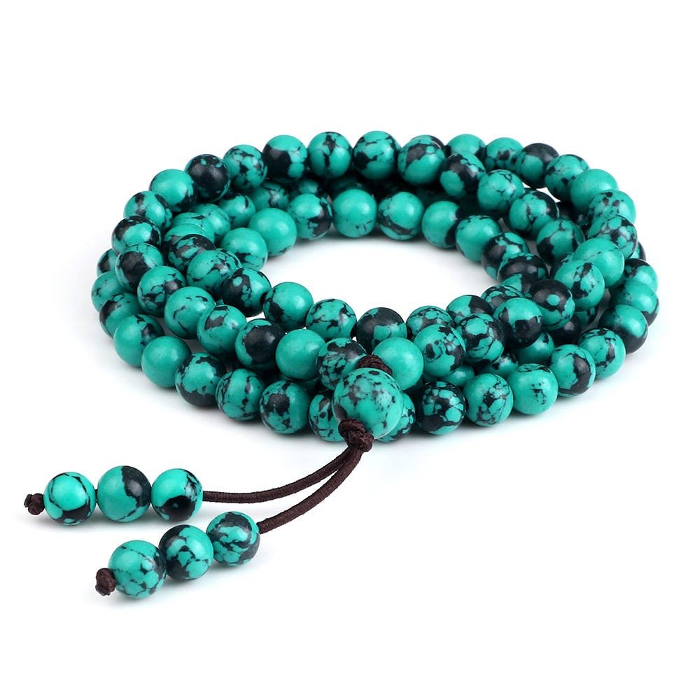 6mm Natural Stone Blue Pine Stone Beaded Necklaces Charm Women Men