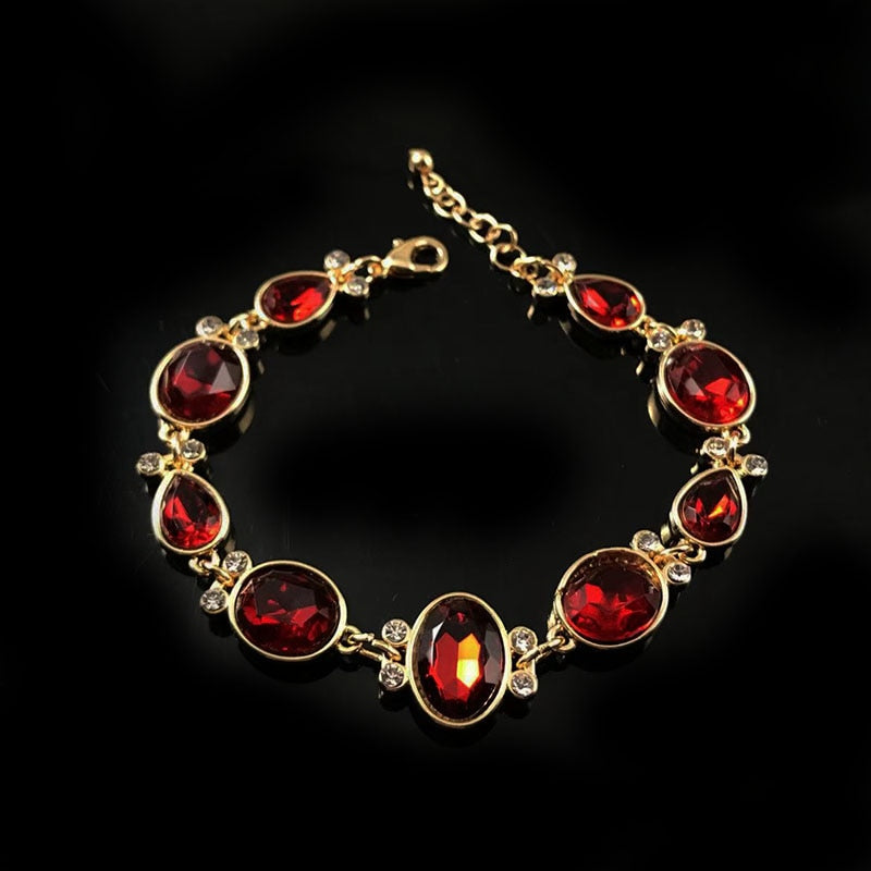 New Fashion Retro Luxury Bracelets Imitated Ruby Red Heart-shaped Crystal Bracelets