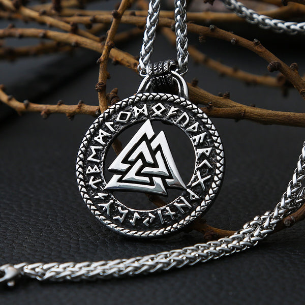 Vintage Viking Valknut Necklace Mens Punk Street Stainless Steel Nordic Odin Rune Necklace Pendant