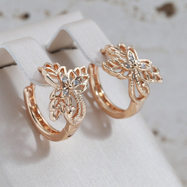 Elegant Flower Texture Inlay Zircon Hoop Earrings for Women