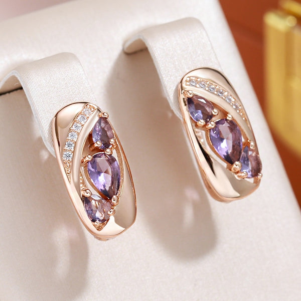 Oval Hollow Match Purple Zircon Geometric Earrings for Women