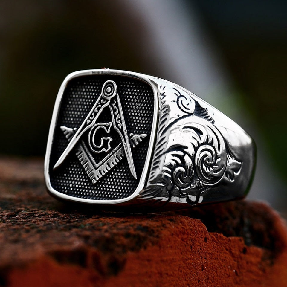 Fashion Vintage 316L Stainless Steel Masonic Rings Punk Hip Hop Religious Amulet Ring