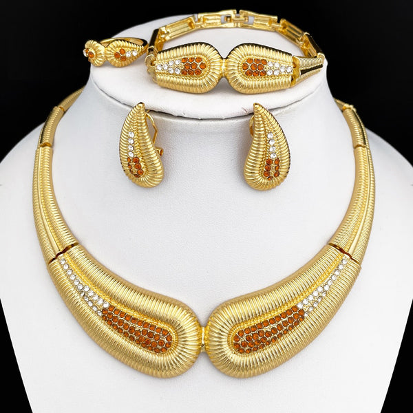 Fashion Jewelry Set For Women Gold Color Necklace Earrings Set