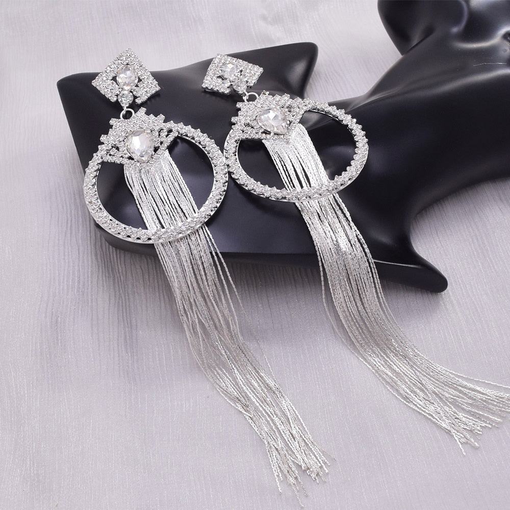 24cm Long Silver Tassel Earrings for Women