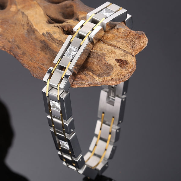 12MM Brushed Gold Plated Stainless Steel Chain Bracelet for Men