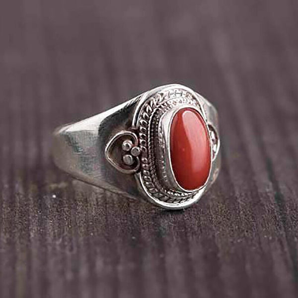 silver inlaid southern red tourmaline opening adjustable ring