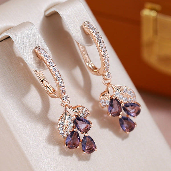 Luxury Full Zircon Purple Pendant Earrings for Women