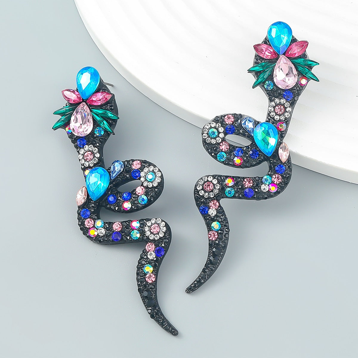 New Metal Rhinestone Snake Dangle Earrings Holiday Party Vintage Statement Earrings