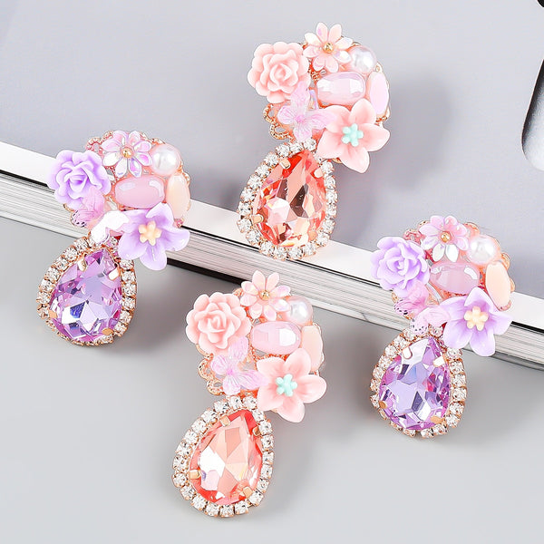 Fashion Metal Pink Rhinestone Resin Earrings Women