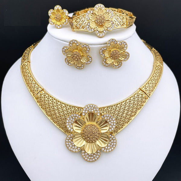 Dubai Gold Color Jewelry Set Lady’s Necklace Earrings Large Pendant For Wedding