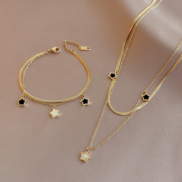 Real Gold Plated Star Pendant Necklace for Women Gold Snake Chain Choker Necklaces