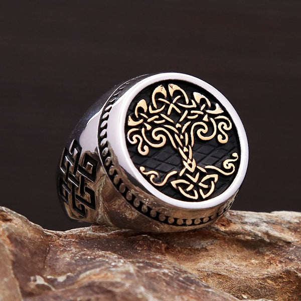 Vintage Stainless Steel Nordic Viking Tree Of Life Ring For Men