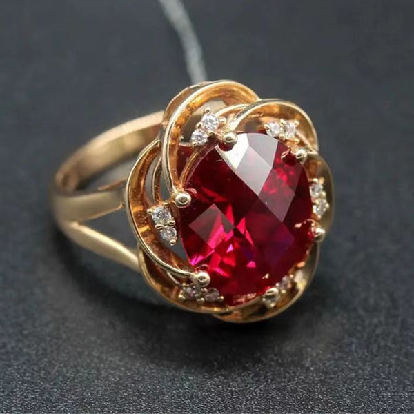 585 Purple Gold 14K Rose Gold Inlaid Flower Ruby Rings For Women