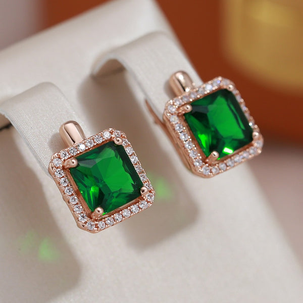 Claw Inlay Green Zircon Classic Square Women Earrings