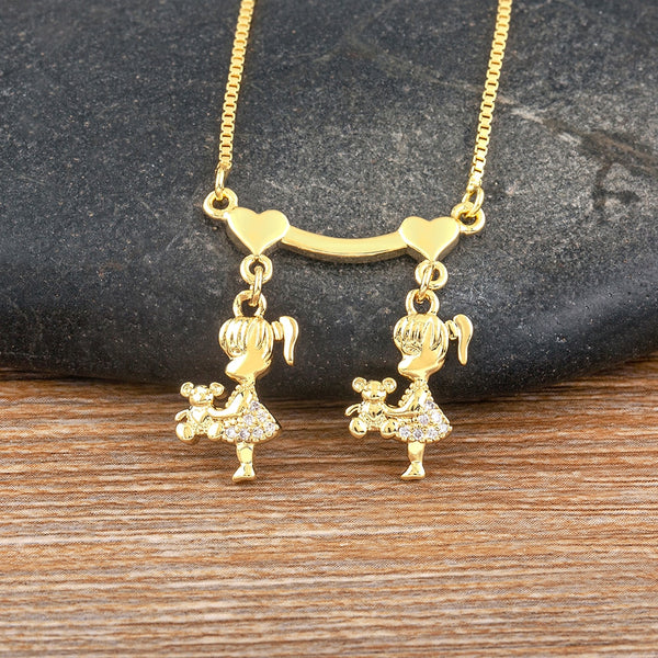 New Family Boys Girl Gold Plated Zircon Necklaces Pendants For Women